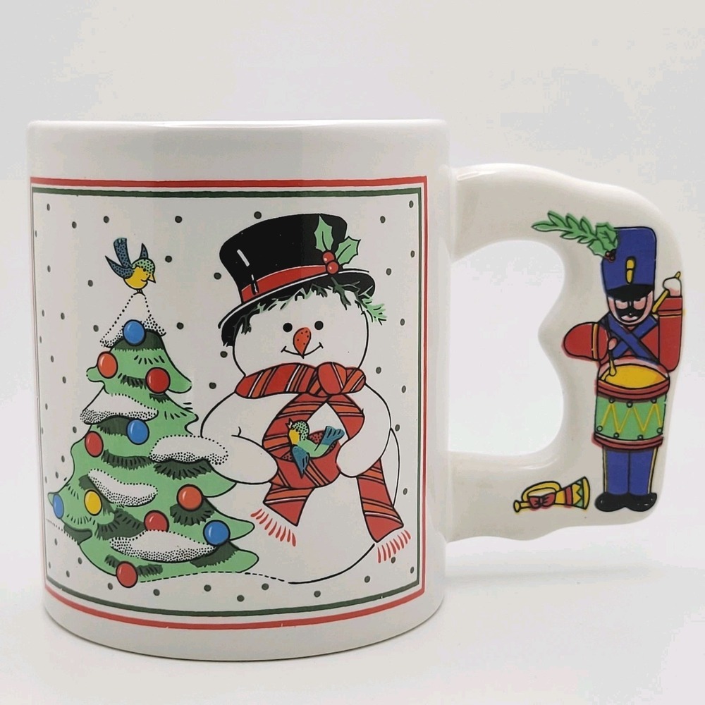 Vintage 90s Christmas Snowman Mug Nutcracker Handle Holiday Whimsical